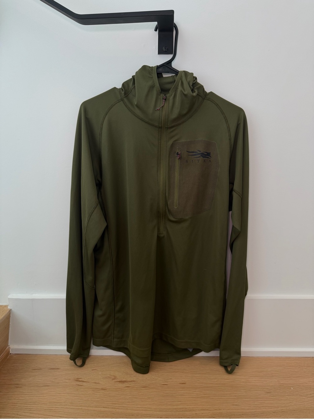 Sitka Men’s Core Lightweight Hoodie Olive Green Quarter-Zip Pullover Large